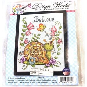 Cross Stitch Kit Stitch Studio Believe Floral Snail and Butterfly #2837 8 x 10